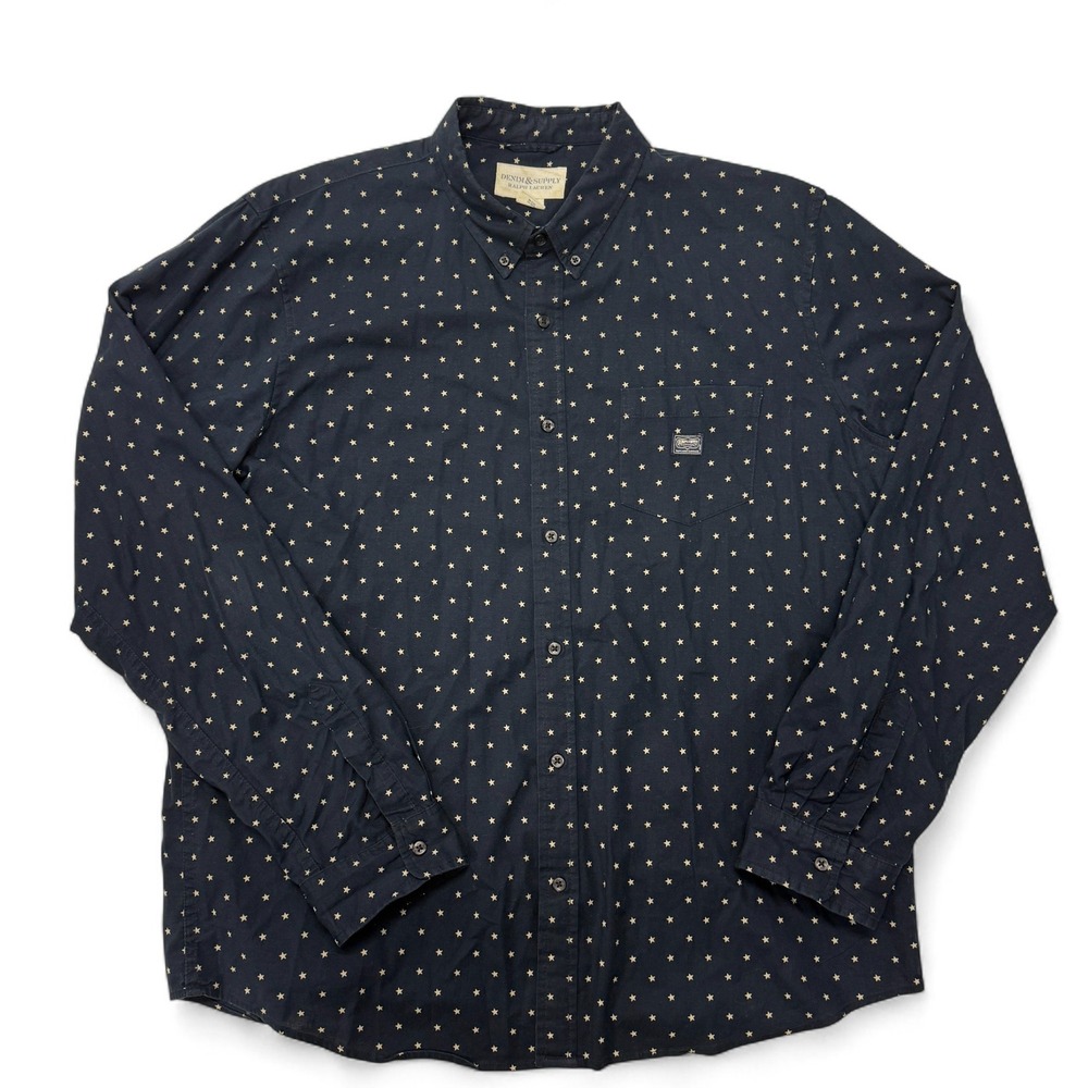 Denim & Supply Ralph Lauren XXL Star Print‎ Button Down Long Sleeve Shirt Blue